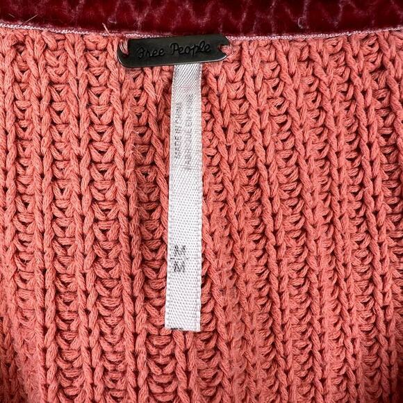 Free People Damsel Bell Sleeve Sweater V-Neck Chunky Knit Coral  Salmon Cotton - Picture 2 of 7